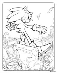 Sonic Running Coloring Page on crumbling ruins
