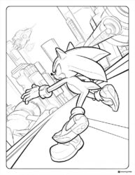 Sonic Running Coloring Page through a city street