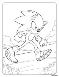 Sonic Running Coloring Page with Scenic Cliff Background