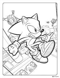 Sonic Running Coloring Page with flying robots