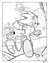 Sonic Running Coloring Page with robotic enemies