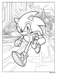 Sonic Running Through Futuristic City Coloring Page