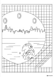 Sonic Running with Cityscape Background Coloring Page