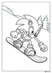 Sonic Snowboarding Down Snowy Mountain Coloring Sheet