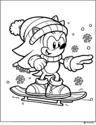 Sonic Snowboarding with Hat and Scarf Coloring Page