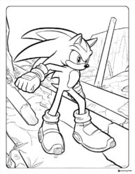 Sonic Standing Coloring Page amidst debris