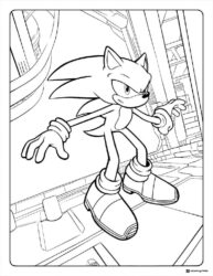 Sonic Standing Coloring Page in a futuristic city
