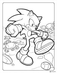 Sonic Stomping Coloring Page amidst small robots