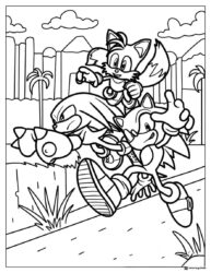 Sonic Tails and Knuckles running coloring page