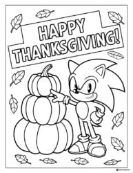 Sonic Thanksgiving Coloring Page with Pumpkins and Falling Leaves