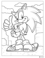 Sonic Thumbs Up in City Landscape Coloring Page
