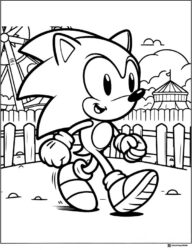Sonic Walking at Amusement Park Coloring Page