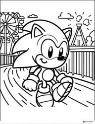 Sonic Walking at Carnival Coloring Page with Ferris Wheel