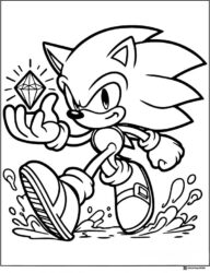 Sonic Walking with Chaos Emerald and Splashing Water Coloring Page