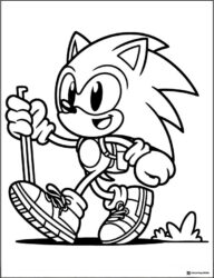 Sonic Walking with Hiking Stick Coloring Page