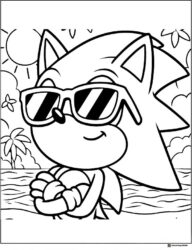 Sonic Wearing Sunglasses at the Beach Coloring Page