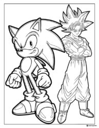 Sonic and Goku Coloring Page with Heroic Poses