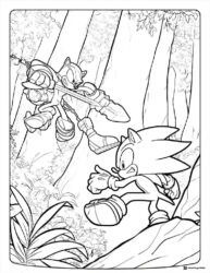 Sonic and Knuckles Coloring Page in a forest scene