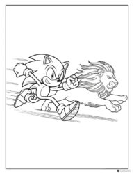 Sonic and Lion Coloring Page Racing at High Speed Together