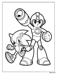 Sonic and Mega Man Coloring Page in Battle Stance
