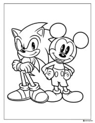 Sonic and Mickey Mouse Coloring Page with Smiling Poses