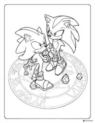 Sonic and Shadow Coloring Page with Chaos Emeralds