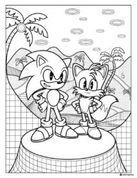 Sonic and Tails Coloring Page with Rings and Palm Trees