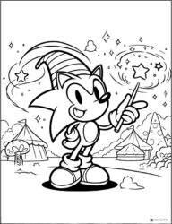 Sonic as a Wizard with Wand Coloring Sheet