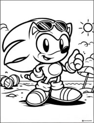 Sonic at Beach with Sunglasses Coloring Page