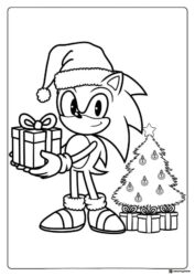 Sonic in Santa Hat with Christmas Presents Coloring Sheet