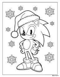 Sonic in Santa hat with snowflakes coloring page