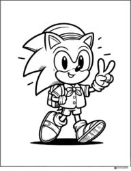 Sonic in School Uniform with Peace Sign Coloring Page