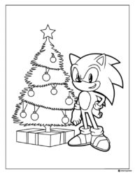 Sonic with Christmas tree coloring page