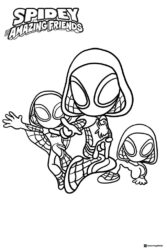 Spidey Amazing Friends Coloring Page with three Ghost Spiders