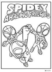 Spidey Amazing Friends Coloring Page with three interacting heroes