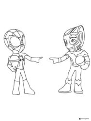 Spidey and Green Goblin Pointing Coloring Page