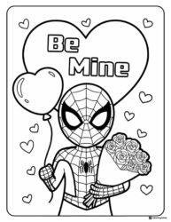 Spidey with Balloon and Roses Coloring Page
