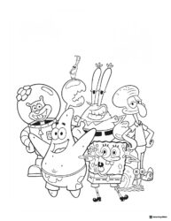SpongeBob Coloring Page Group picture of SpongeBob characters