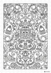 SpongeBob Coloring Page Intricate pattern with SpongeBob and elements