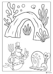 SpongeBob Coloring Page King Neptune Gary and an archway