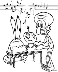 SpongeBob Coloring Page Mr Krabs and Squidward playing instruments