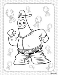 SpongeBob Coloring Page Patrick Star in hip hop attire with jellyfish