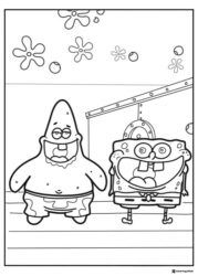 SpongeBob Coloring Page Patrick and SpongeBob standing together cheerfully