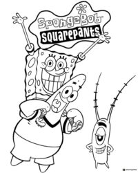 SpongeBob Coloring Page SpongeBob Patrick and Plankton with title