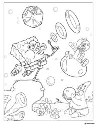 SpongeBob Coloring Page SpongeBob blowing bubbles with friends
