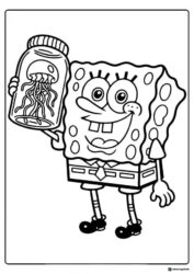 SpongeBob Coloring Page SpongeBob holding a jar with a jellyfish inside