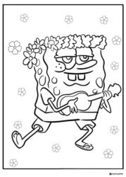 SpongeBob Coloring Page SpongeBob playing a ukulele with a lei