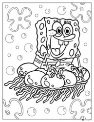 SpongeBob Coloring Page SpongeBob riding on a group of jellyfish