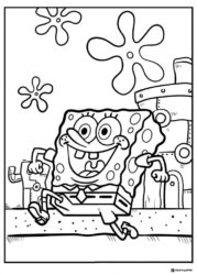 SpongeBob Coloring Page SpongeBob running with coral