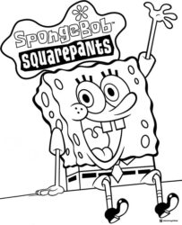 SpongeBob Coloring Page SpongeBob waving next to his title